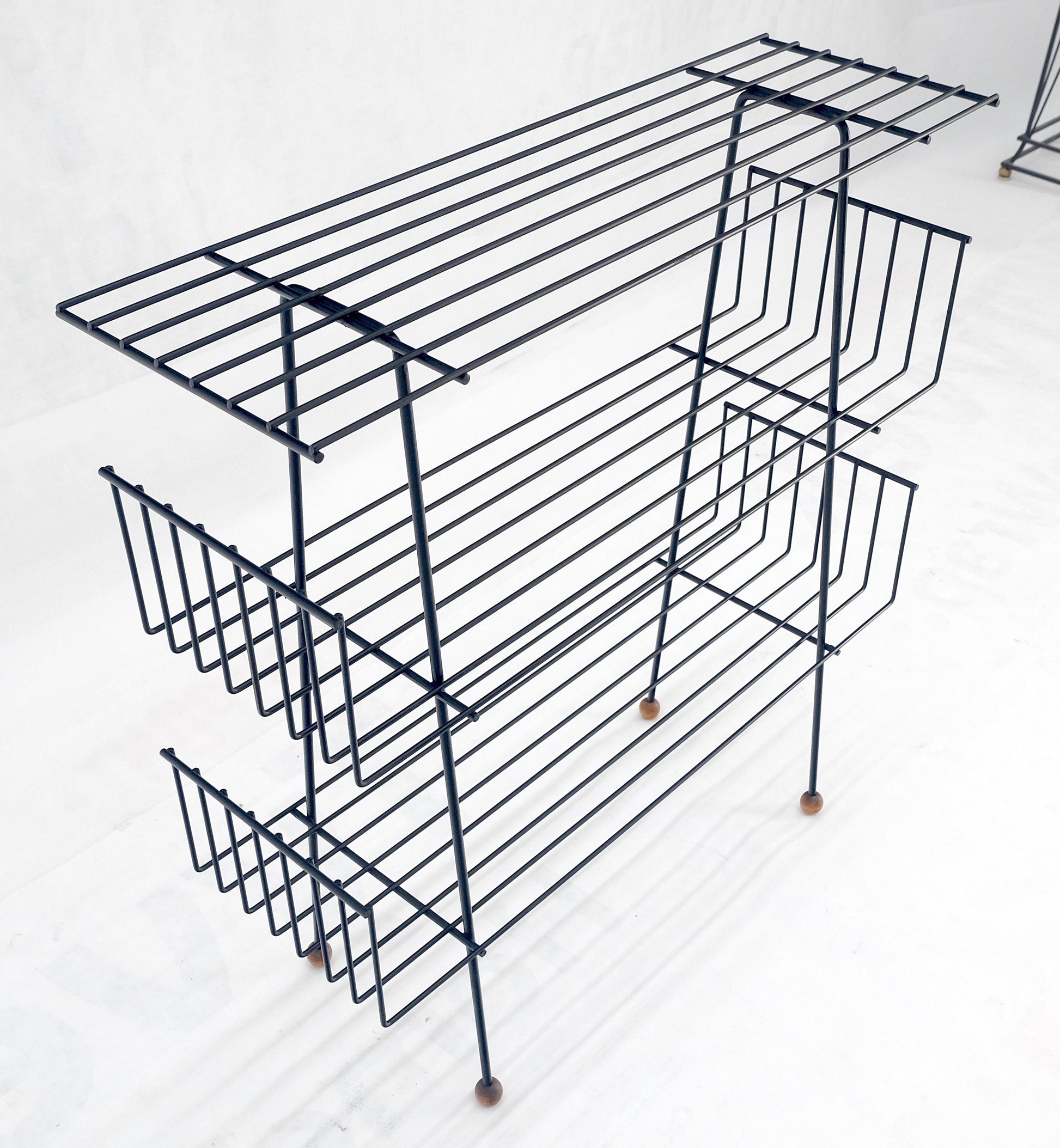 EstablishedLines Tony Paul Style Vintage c1970s Bent Wire Magazine Rack Shelf Wood Ball Feet MINT