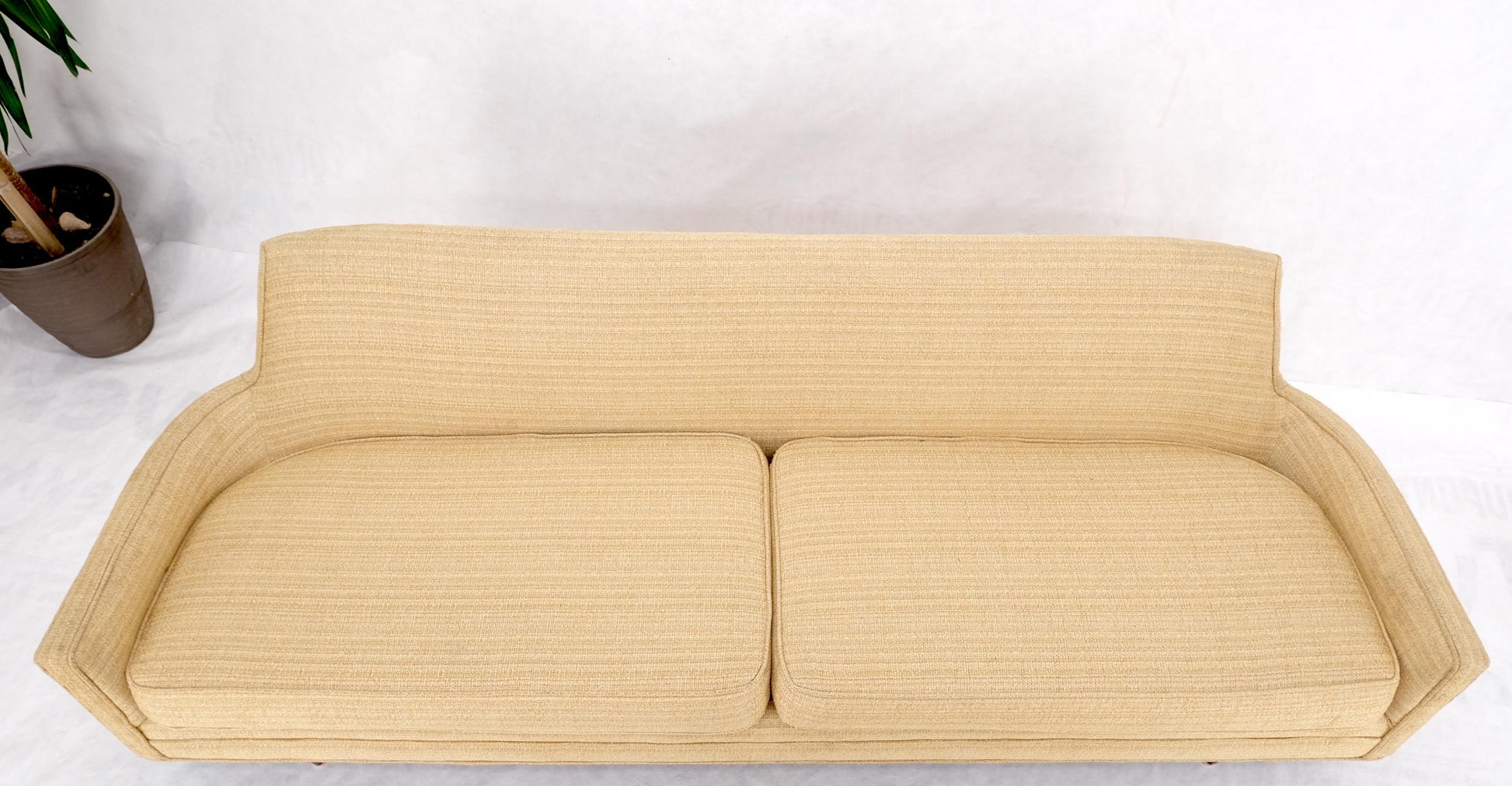 EstablishedLines Mid-Century Modern Gondola Style Sofa Pearsall Attributed Oatmeal Upholstery