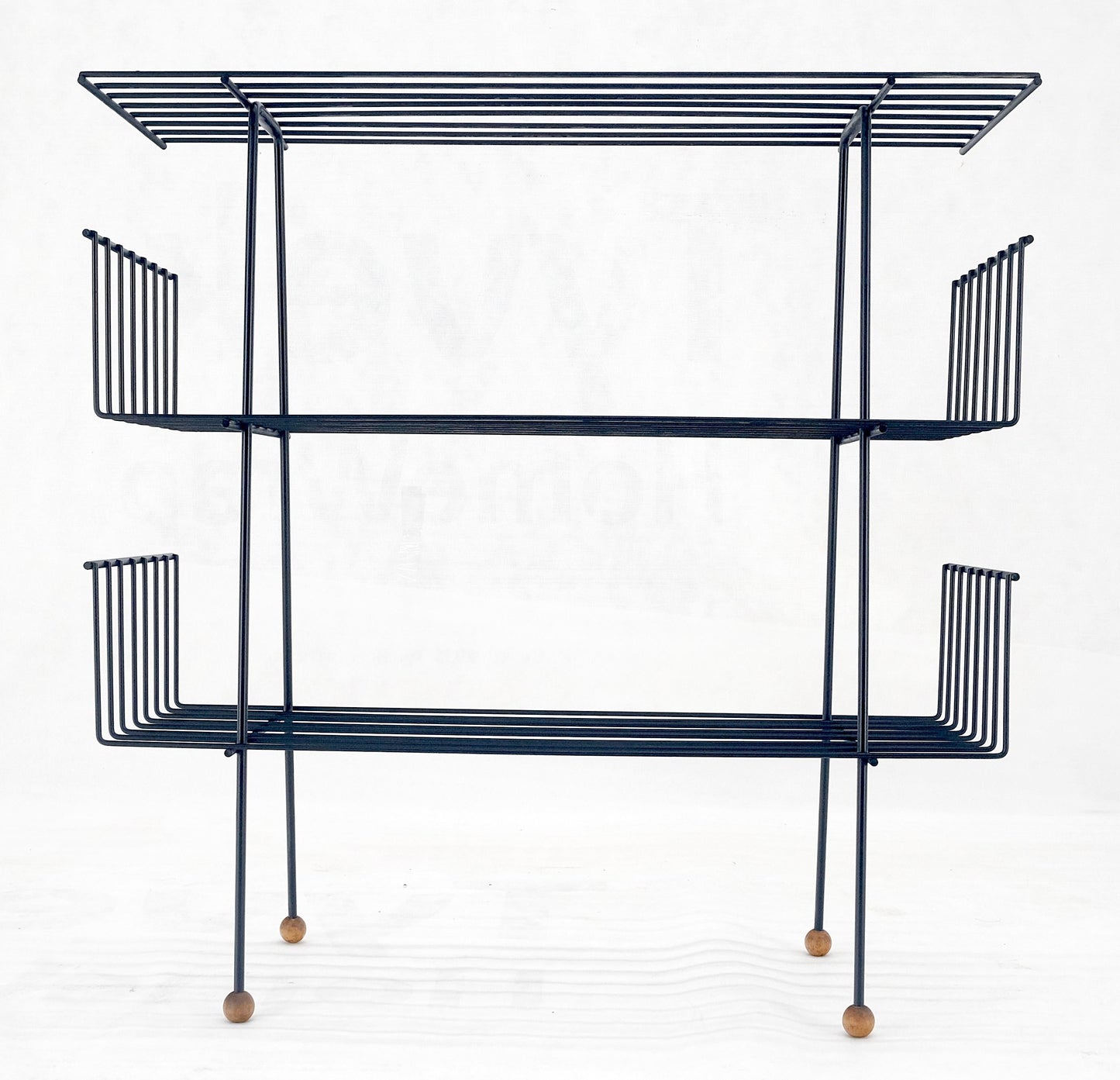 EstablishedLines Tony Paul Style Vintage c1970s Bent Wire Magazine Rack Shelf Wood Ball Feet MINT
