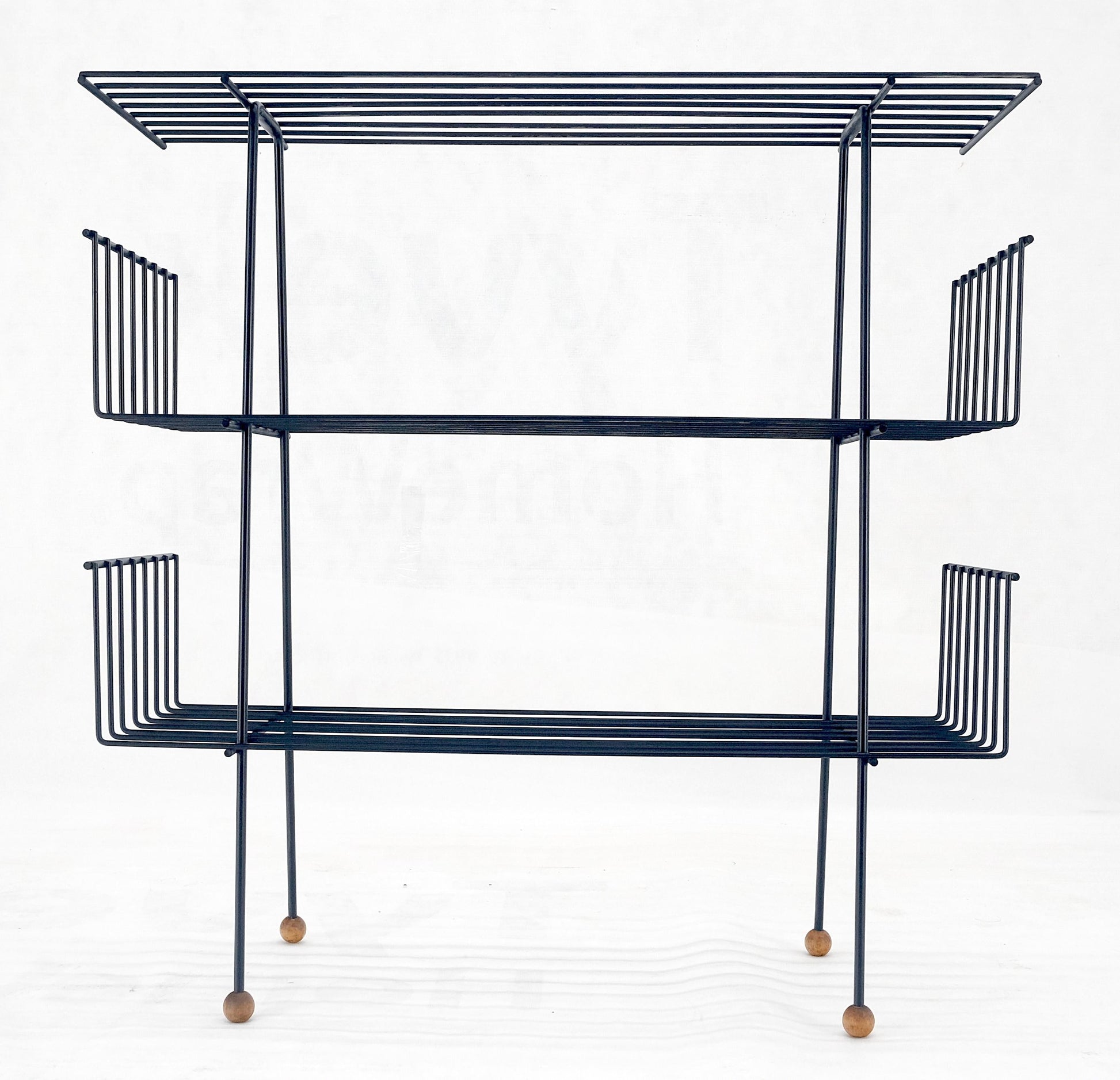 EstablishedLines Tony Paul Style Vintage c1970s Bent Wire Magazine Rack Shelf Wood Ball Feet MINT