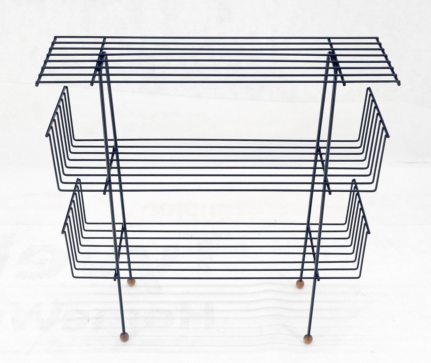 EstablishedLines Tony Paul Style Vintage c1970s Bent Wire Magazine Rack Shelf Wood Ball Feet MINT