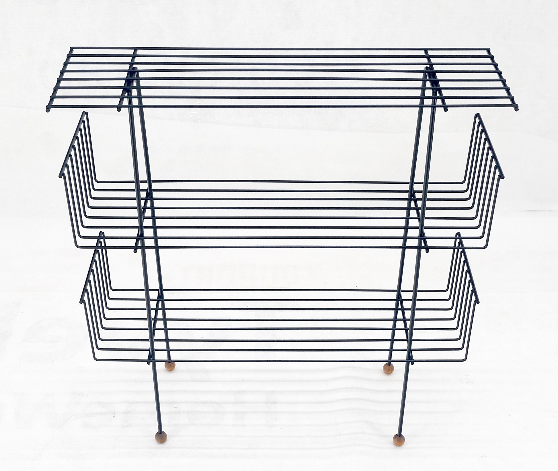 EstablishedLines Tony Paul Style Vintage c1970s Bent Wire Magazine Rack Shelf Wood Ball Feet MINT