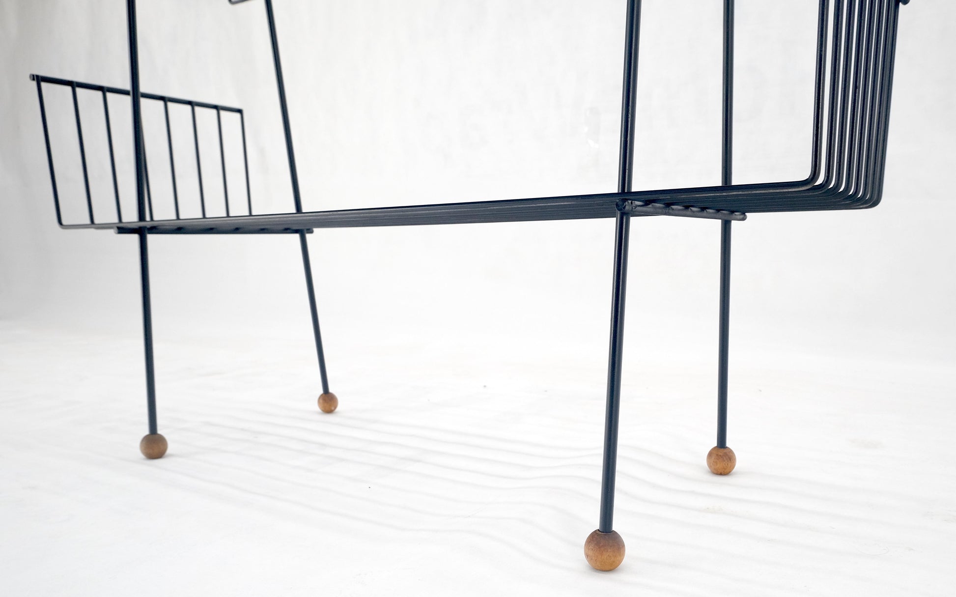 EstablishedLines Tony Paul Style Vintage c1970s Bent Wire Magazine Rack Shelf Wood Ball Feet MINT