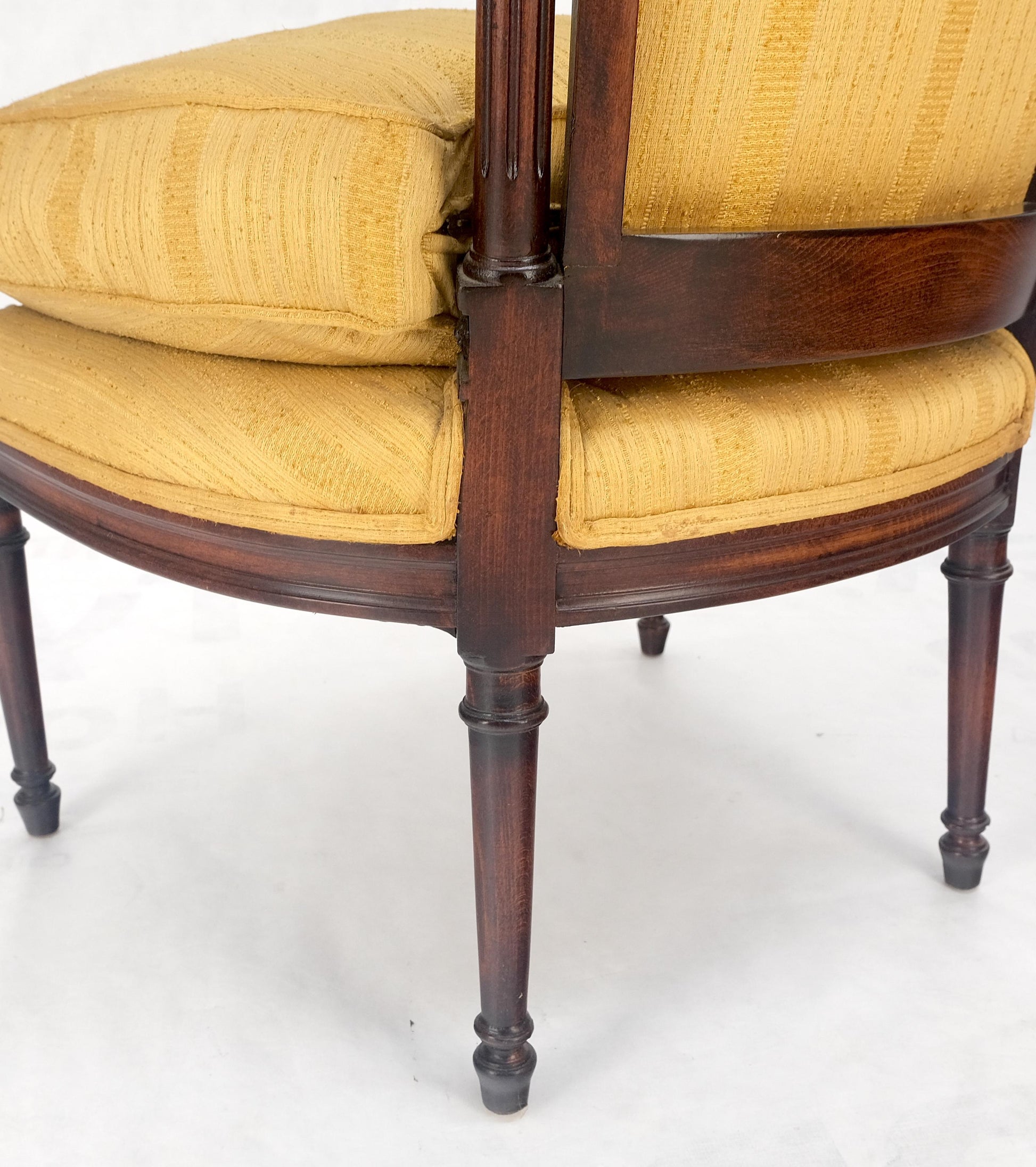 EstablishedLines Pair Gold Silk Upholstery Fine Carved Acorn Finials Lounge Fireside Chairs MINT!