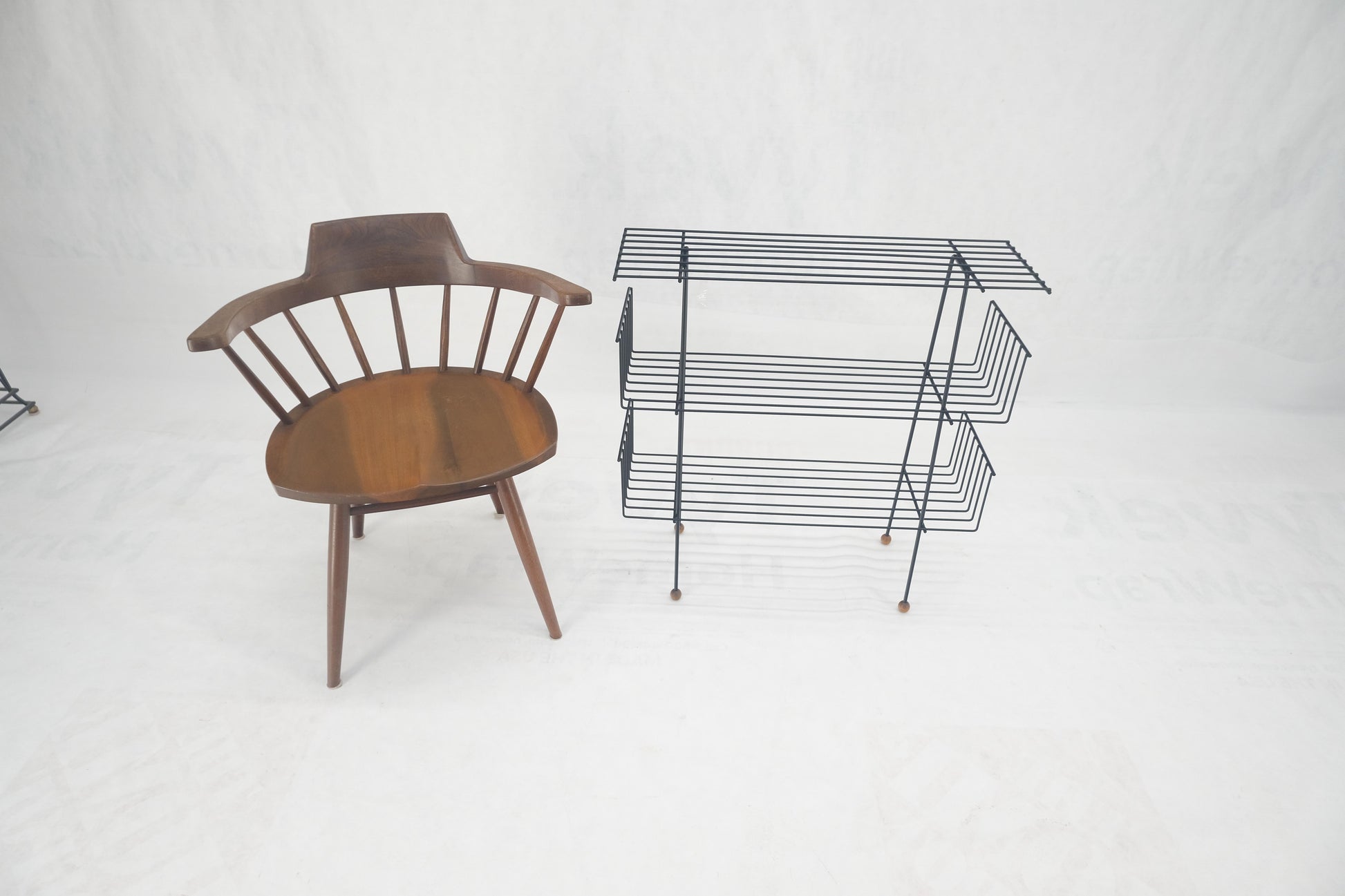 EstablishedLines Tony Paul Style Vintage c1970s Bent Wire Magazine Rack Shelf Wood Ball Feet MINT