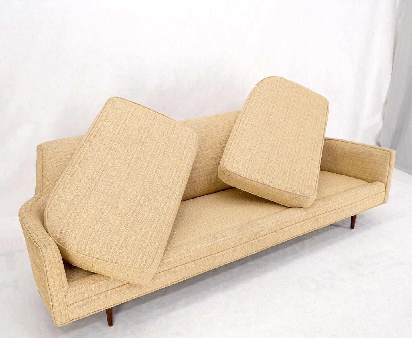 EstablishedLines Mid-Century Modern Gondola Style Sofa Pearsall Attributed Oatmeal Upholstery