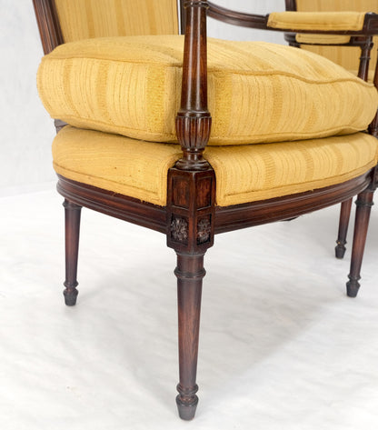 EstablishedLines Pair Gold Silk Upholstery Fine Carved Acorn Finials Lounge Fireside Chairs MINT!