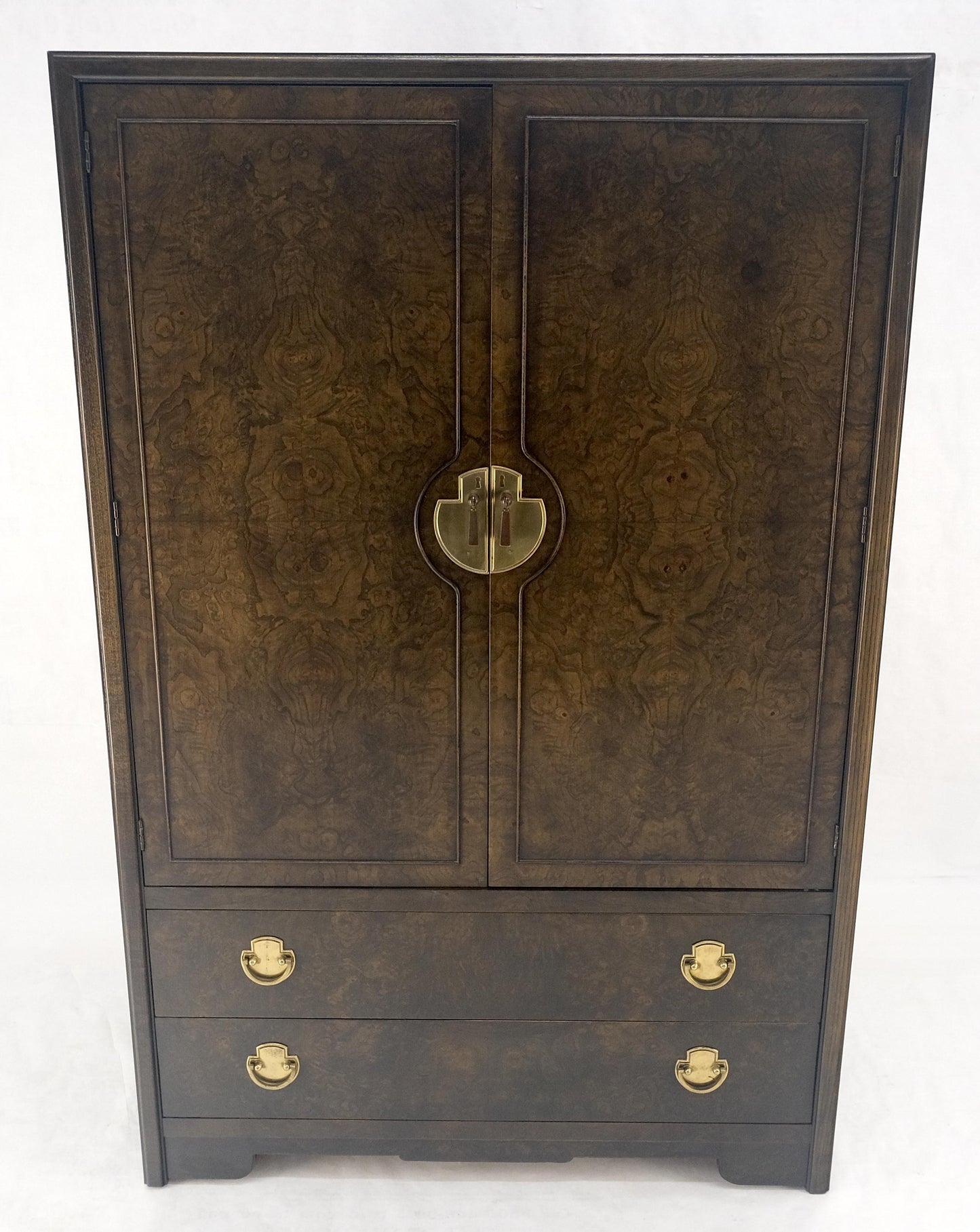 Large Burl Wood Brass 2 Doors Drawer Mastercraft Gentleman's Chest Dresser MINT