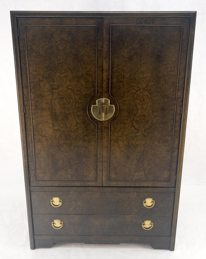 Large Burl Wood Brass 2 Doors Drawer Mastercraft Gentleman's Chest Dresser MINT