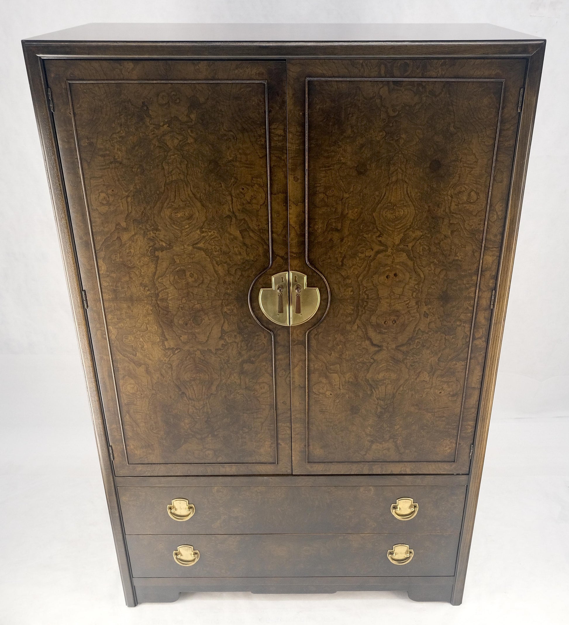 EstablishedLines Large Burl Wood Brass 2 Doors Drawer Mastercraft Gentleman's Chest Dresser MINT