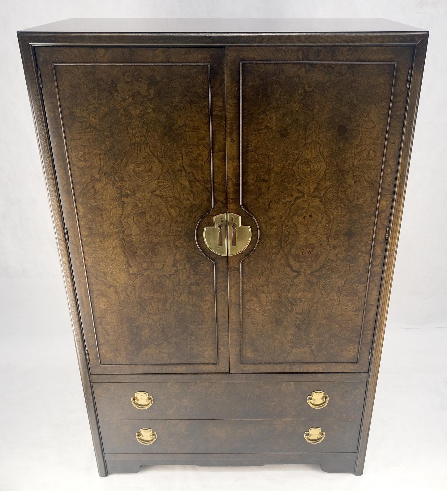 Large Burl Wood Brass 2 Doors Drawer Mastercraft Gentleman's Chest Dresser MINT