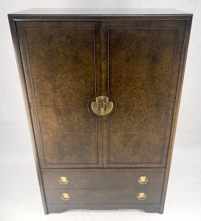 Large Burl Wood Brass 2 Doors Drawer Mastercraft Gentleman's Chest Dresser MINT