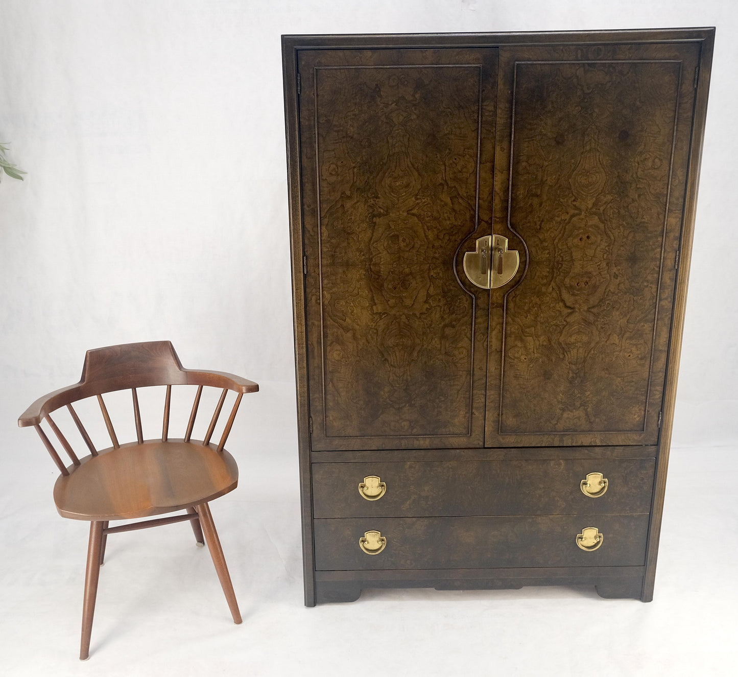 Large Burl Wood Brass 2 Doors Drawer Mastercraft Gentleman's Chest Dresser MINT