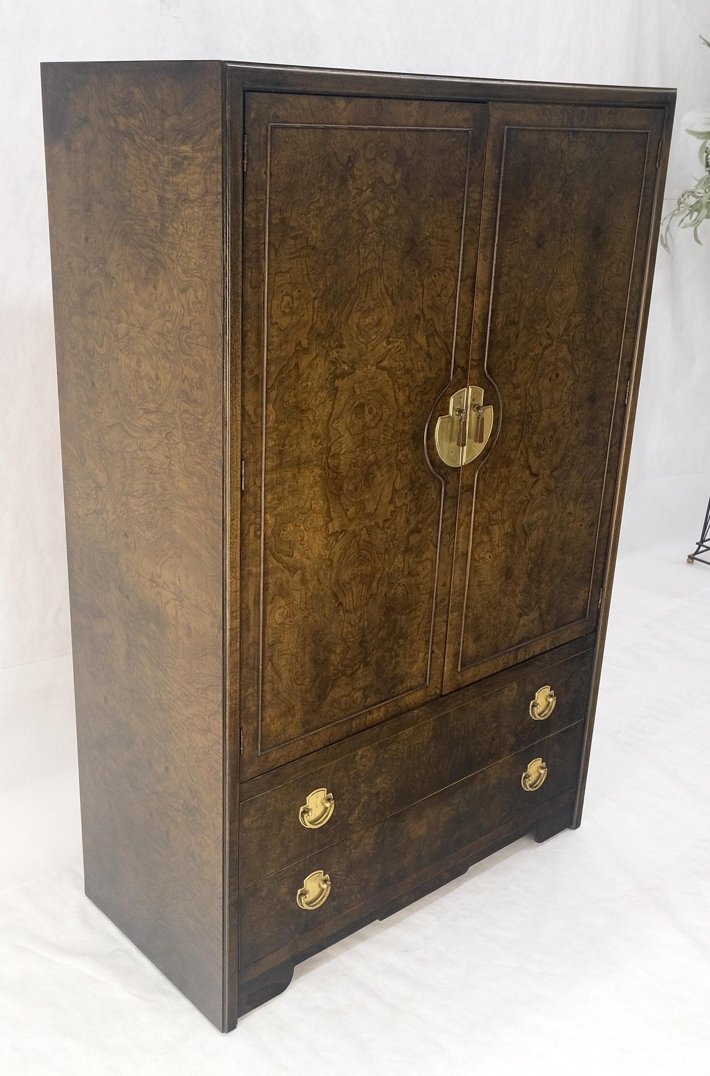 Large Burl Wood Brass 2 Doors Drawer Mastercraft Gentleman's Chest Dresser MINT