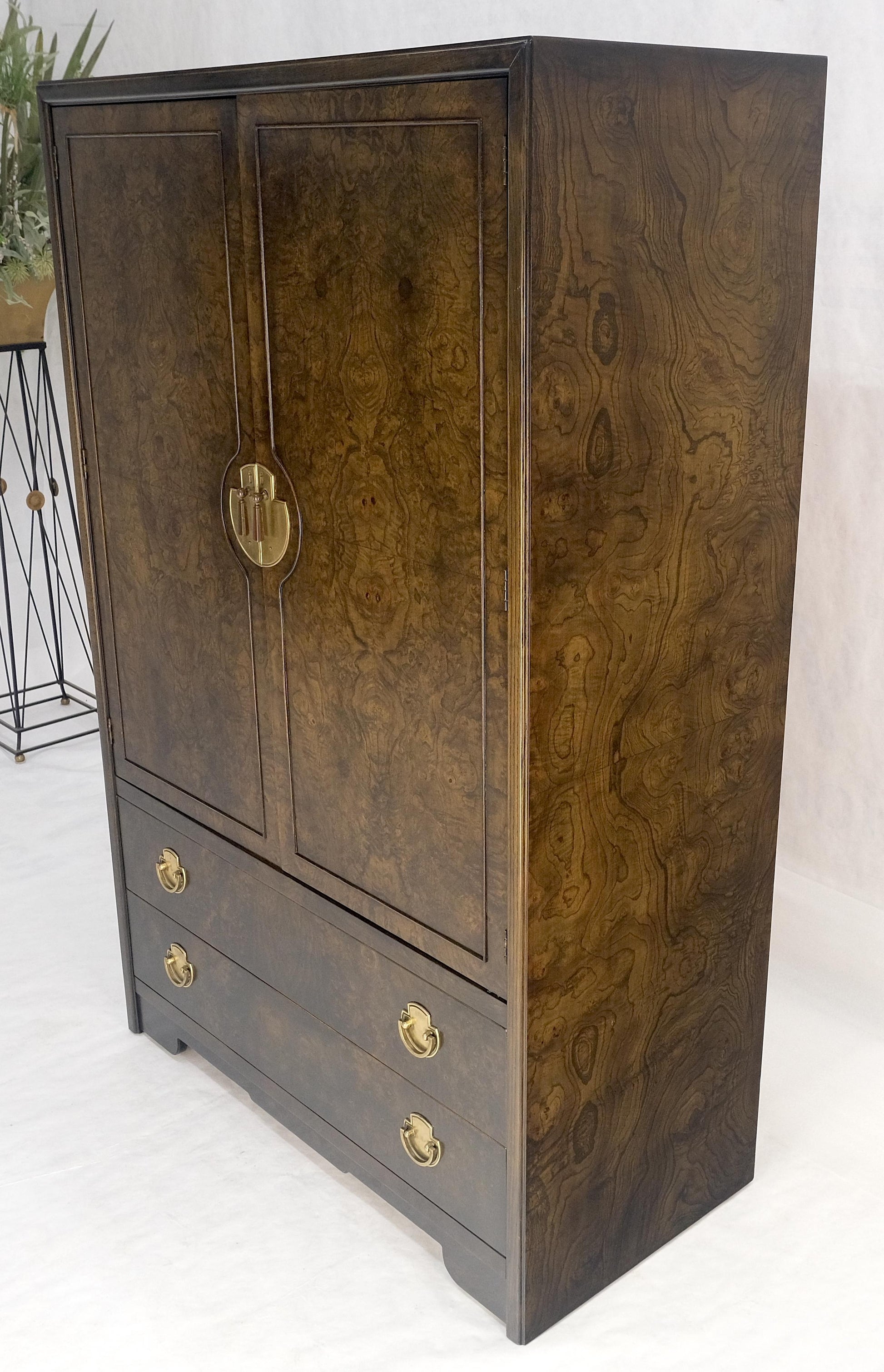 EstablishedLines Large Burl Wood Brass 2 Doors Drawer Mastercraft Gentleman's Chest Dresser MINT