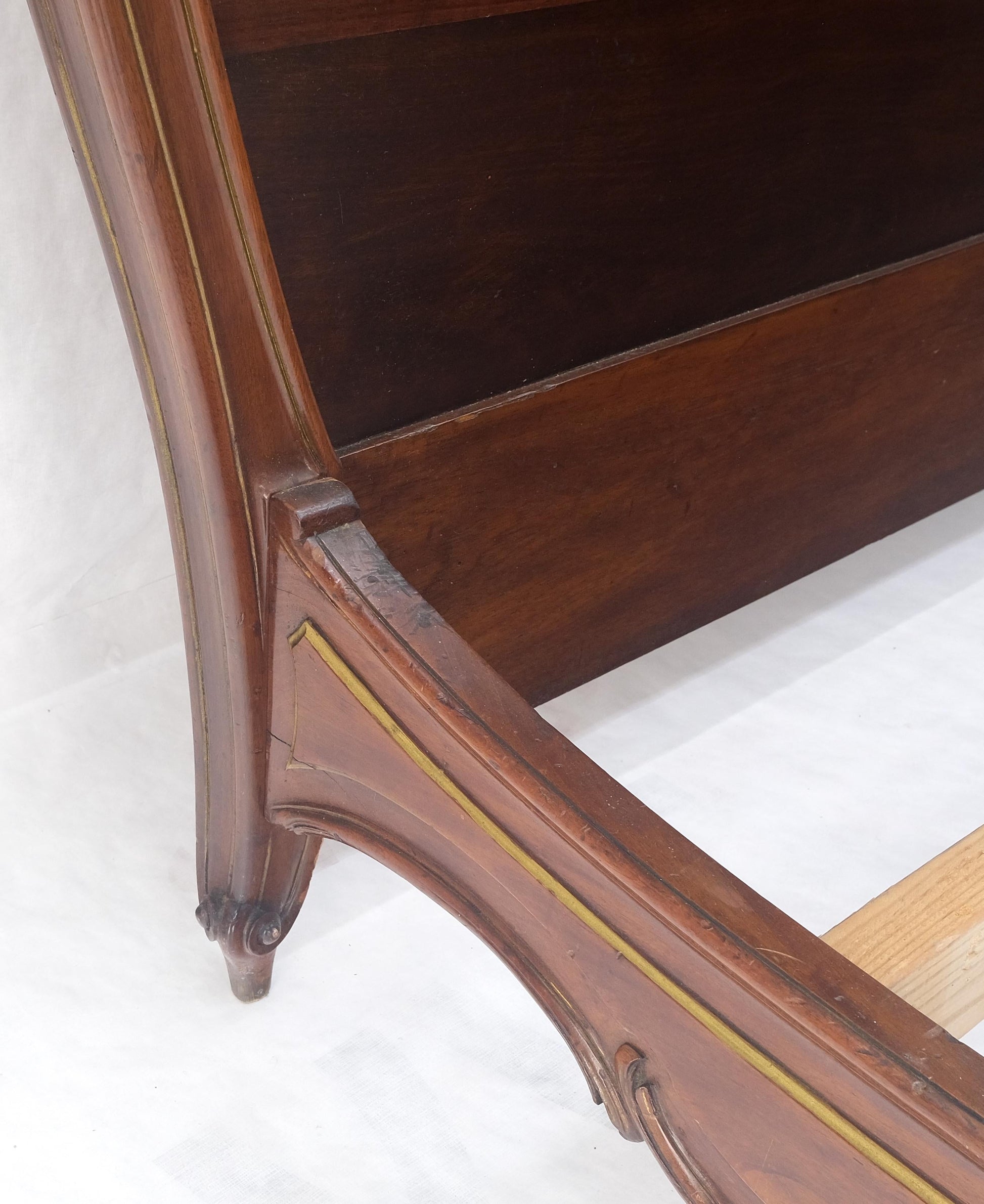 EstablishedLines Hand Paint Decorated Plaque Carved Walnut Queen Size French Bed Headboard Rails