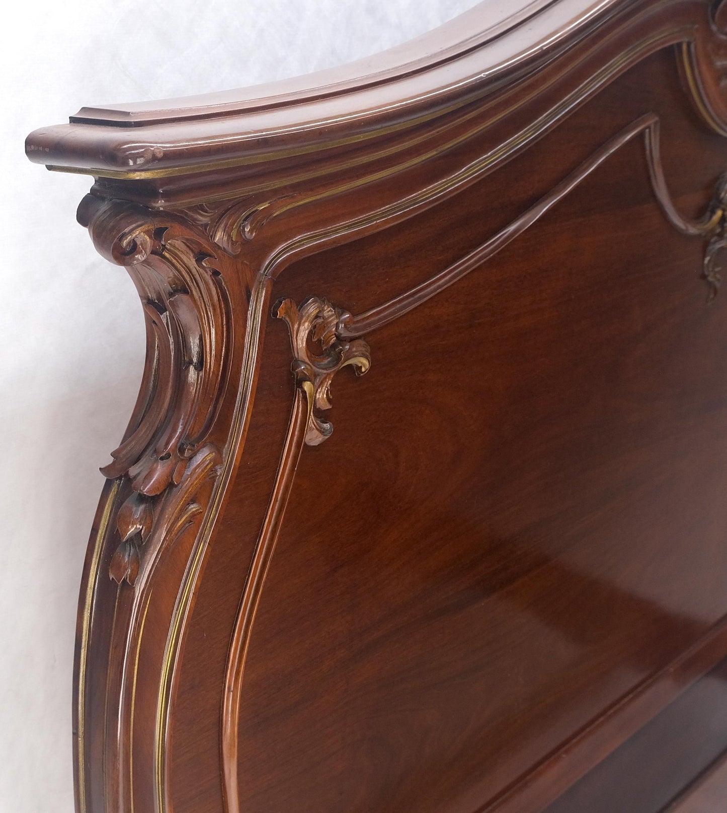EstablishedLines Hand Paint Decorated Plaque Carved Walnut Queen Size French Bed Headboard Rails