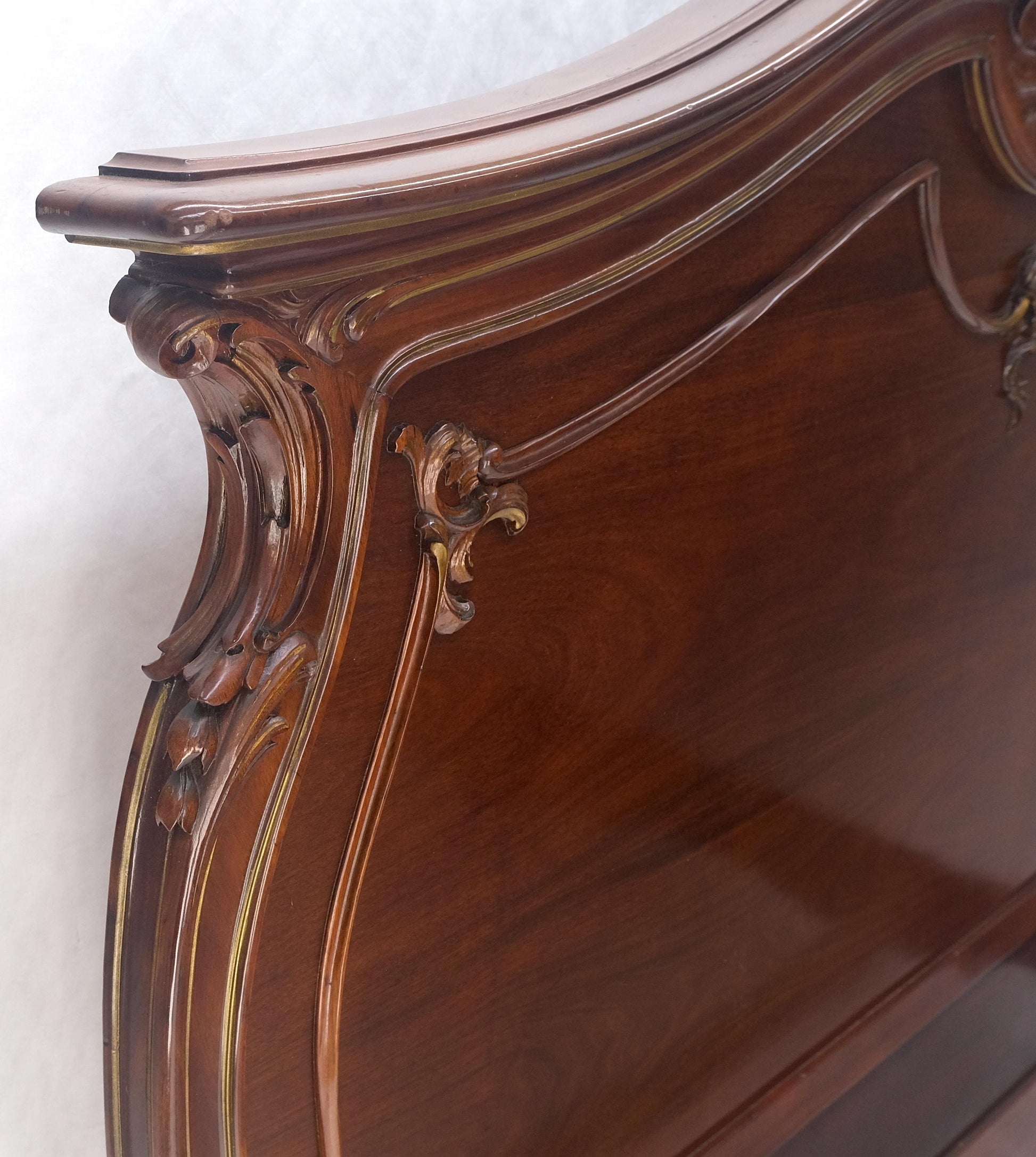 EstablishedLines Hand Paint Decorated Plaque Carved Walnut Queen Size French Bed Headboard Rails