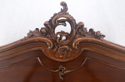 EstablishedLines Hand Paint Decorated Plaque Carved Walnut Queen Size French Bed Headboard Rails
