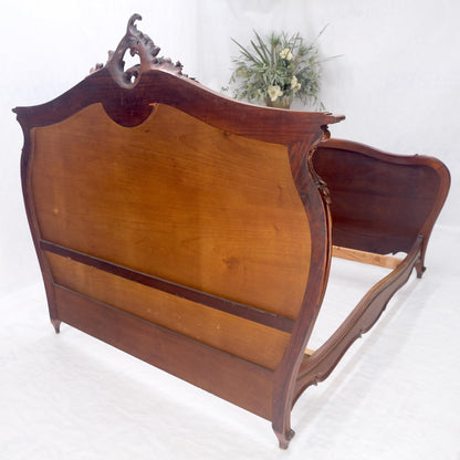EstablishedLines Hand Paint Decorated Plaque Carved Walnut Queen Size French Bed Headboard Rails