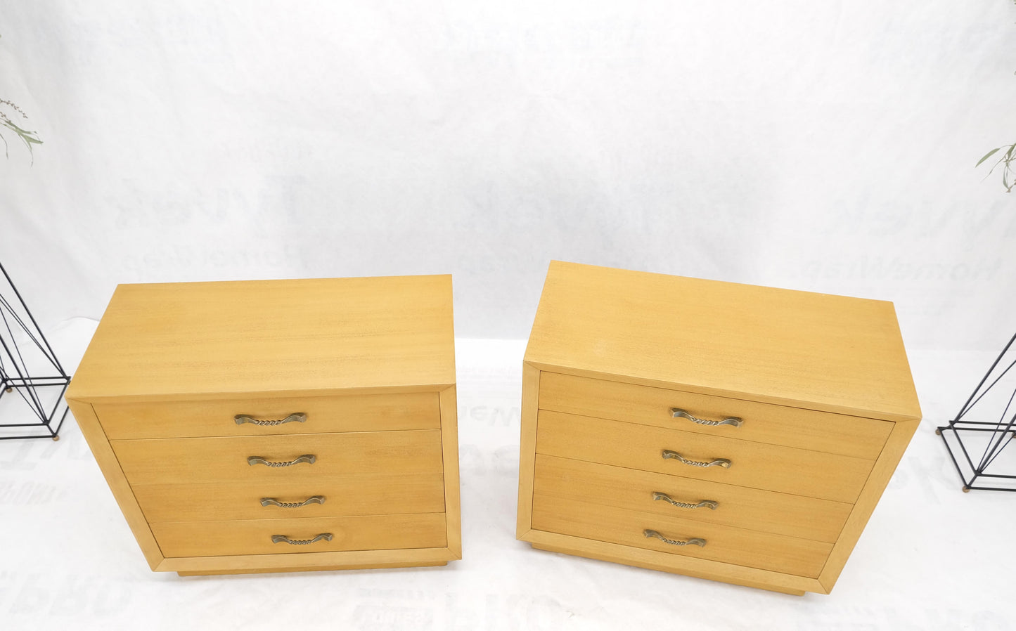 Pair Mid Century Modern Mahogany Twisted Solid Brass Pulls Bachelor Chests  MINT