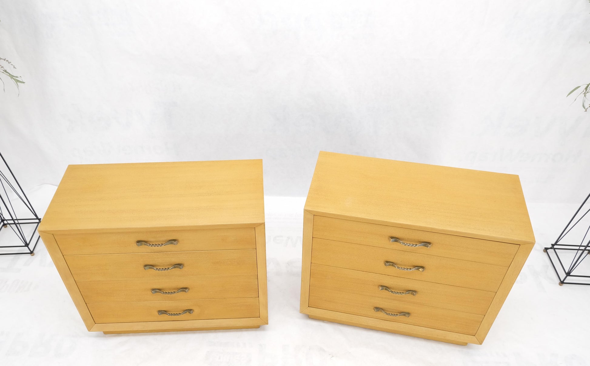 EstablishedLines Pair Mid Century Modern Mahogany Twisted Solid Brass Pulls Bachelor Chests  MINT