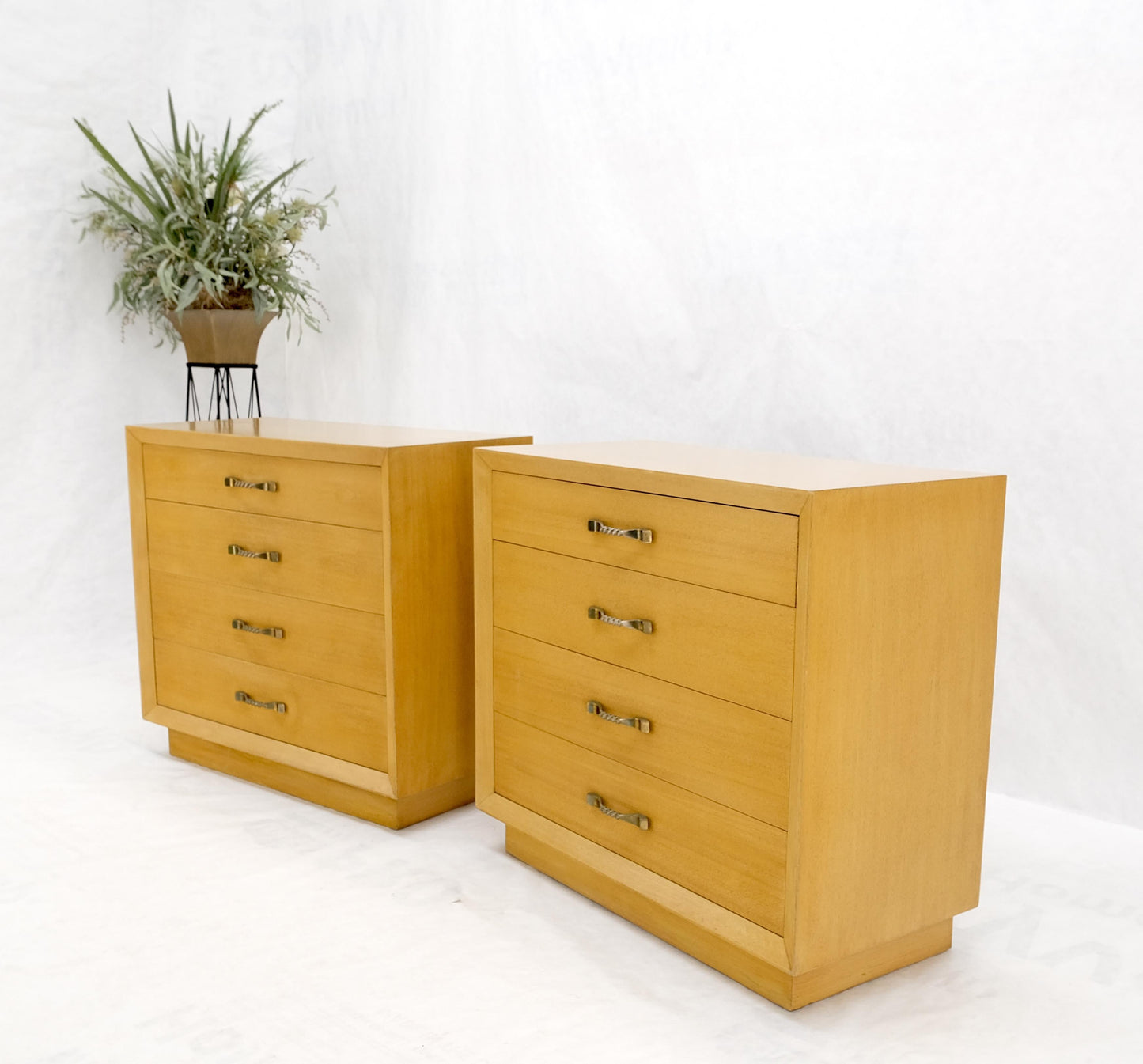 Pair Mid Century Modern Mahogany Twisted Solid Brass Pulls Bachelor Chests  MINT