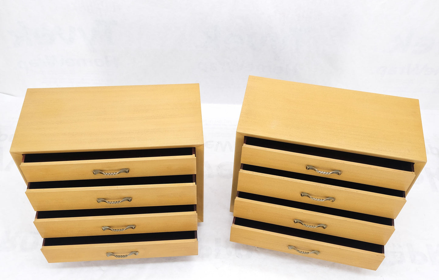 Pair Mid Century Modern Mahogany Twisted Solid Brass Pulls Bachelor Chests  MINT