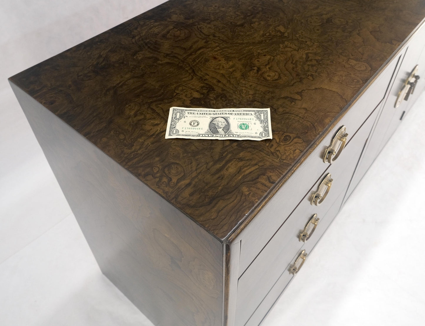 Burl Wood Brass Hardware 2 Doors Compartment 68" Long Dresser Credenza MINT!