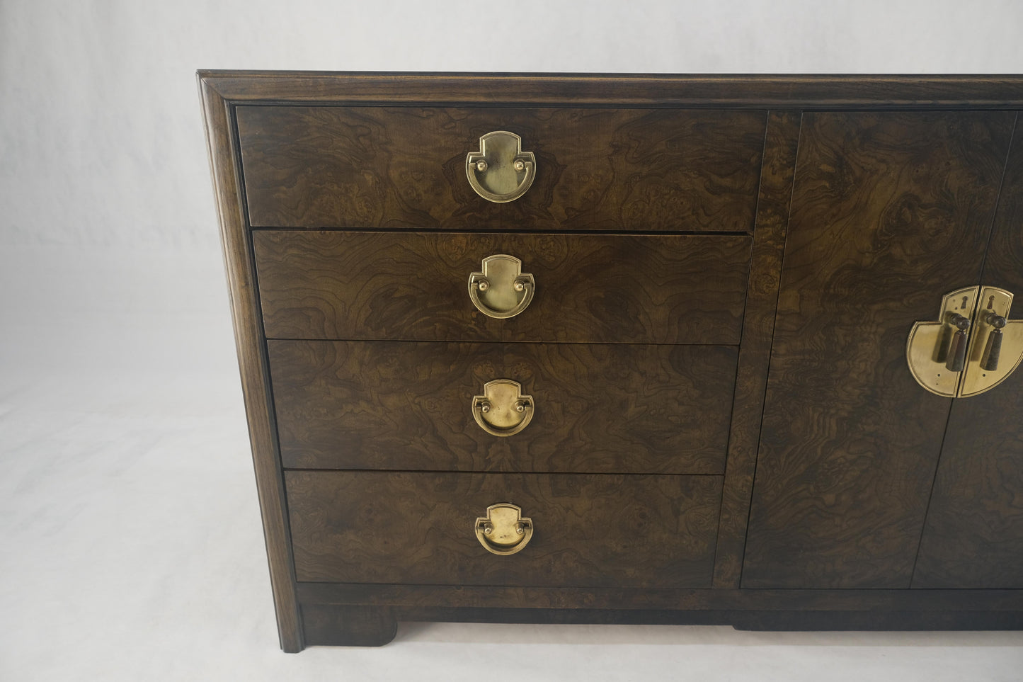 Burl Wood Brass Hardware 2 Doors Compartment 68" Long Dresser Credenza MINT!