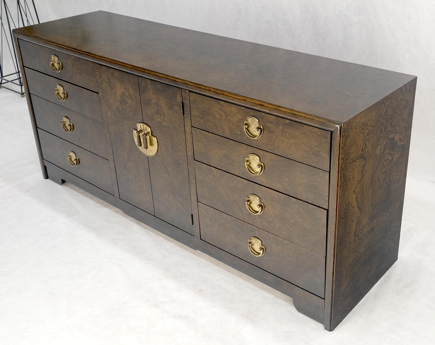 Burl Wood Brass Hardware 2 Doors Compartment 68" Long Dresser Credenza MINT!
