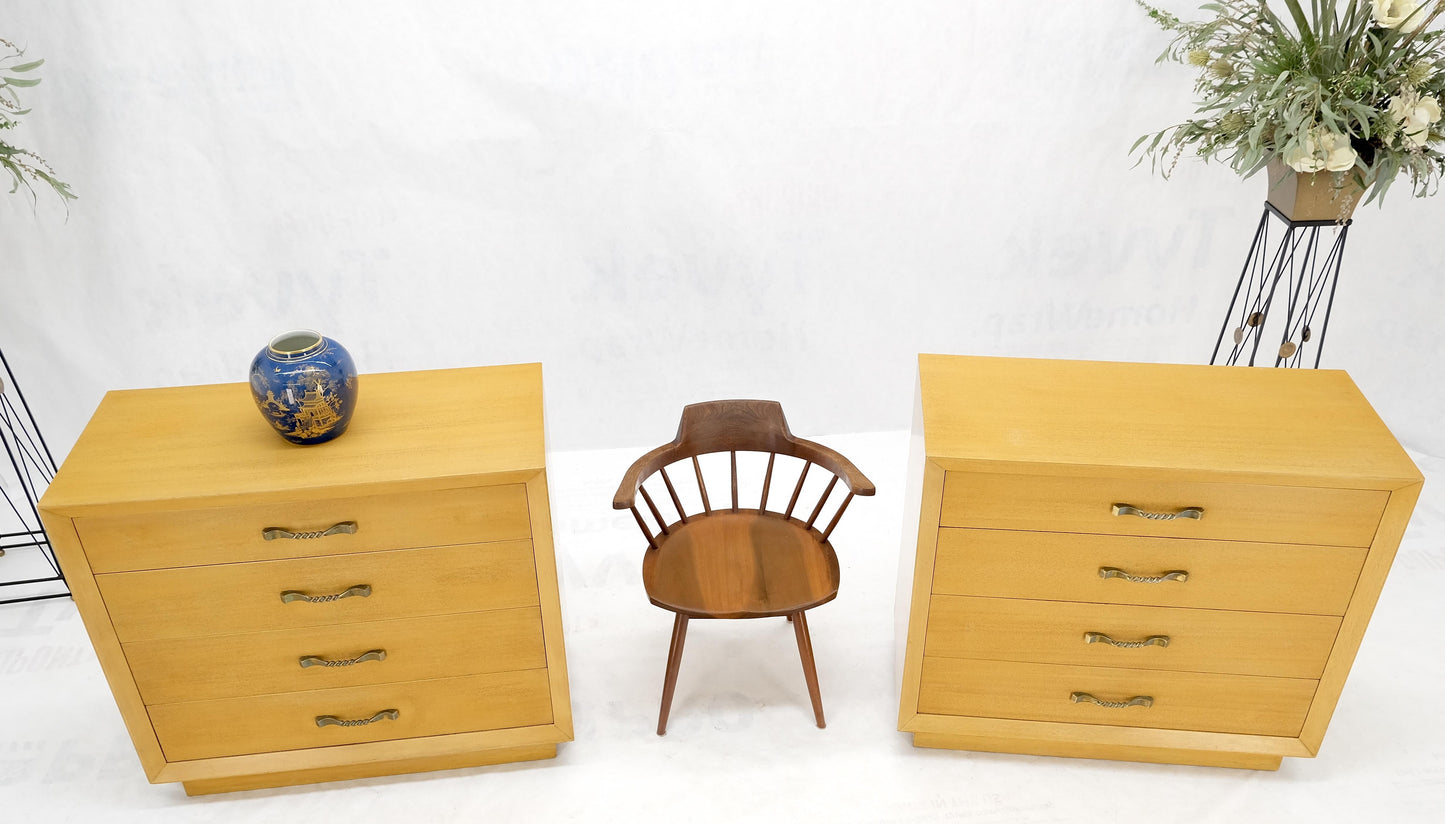 Pair Mid Century Modern Mahogany Twisted Solid Brass Pulls Bachelor Chests  MINT