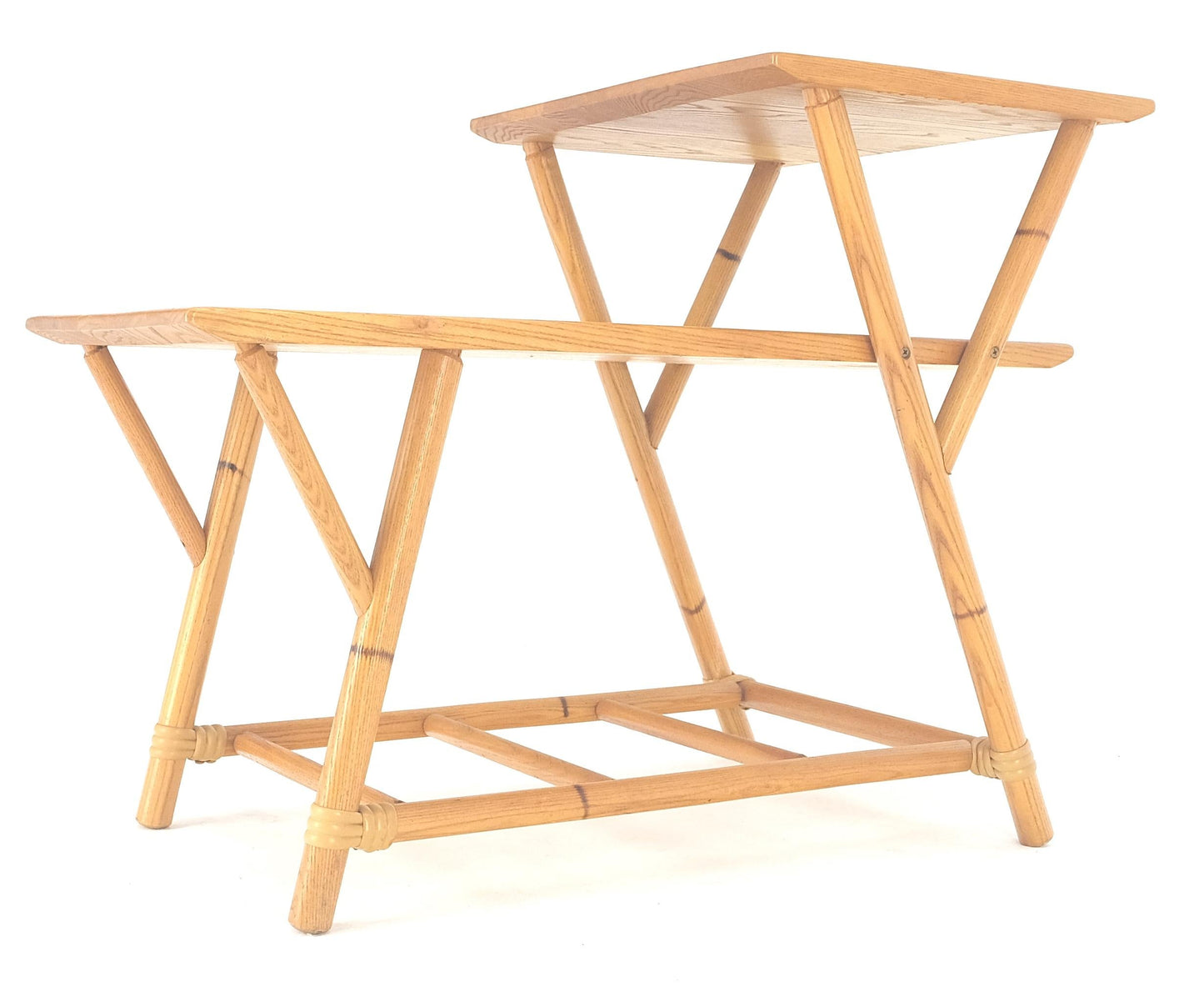 Heywood Wakefield Bamboo Rattan Solid Chestnut Blond Step Table Mid Century MINT