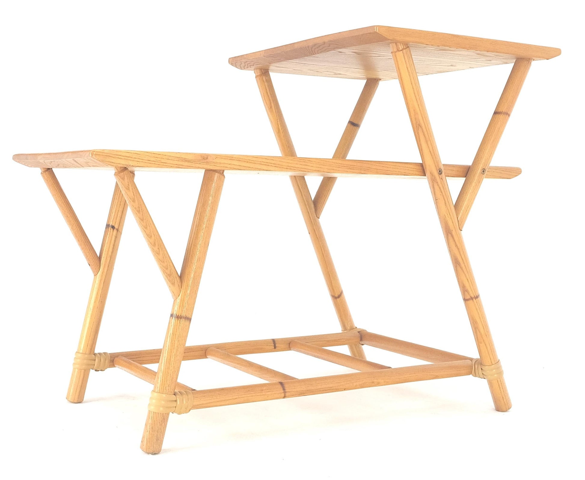 EstablishedLines Heywood Wakefield Bamboo Rattan Solid Chestnut Blond Step Table Mid Century MINT