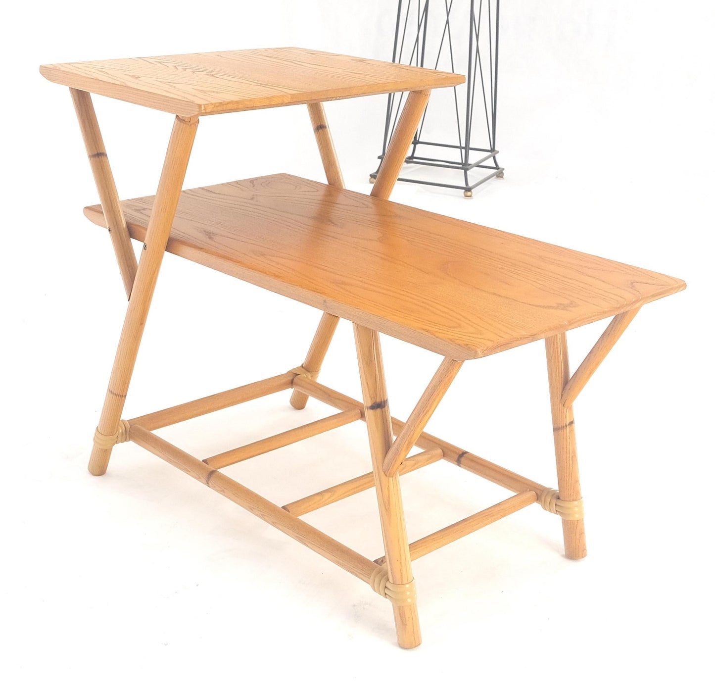 Heywood Wakefield Bamboo Rattan Solid Chestnut Blond Step Table Mid Century MINT