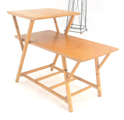Heywood Wakefield Bamboo Rattan Solid Chestnut Blond Step Table Mid Century MINT
