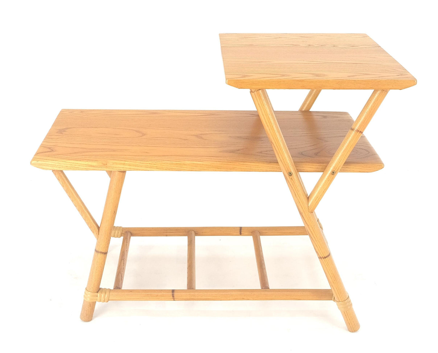 Heywood Wakefield Bamboo Rattan Solid Chestnut Blond Step Table Mid Century MINT