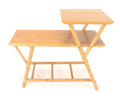 Heywood Wakefield Bamboo Rattan Solid Chestnut Blond Step Table Mid Century MINT