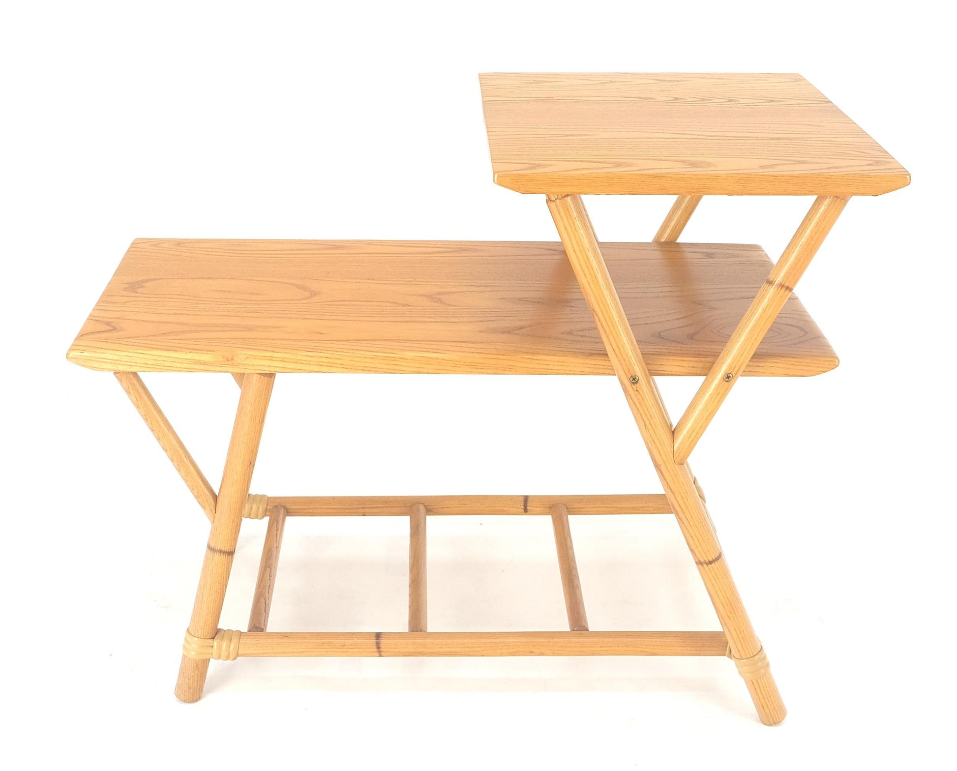 EstablishedLines Heywood Wakefield Bamboo Rattan Solid Chestnut Blond Step Table Mid Century MINT