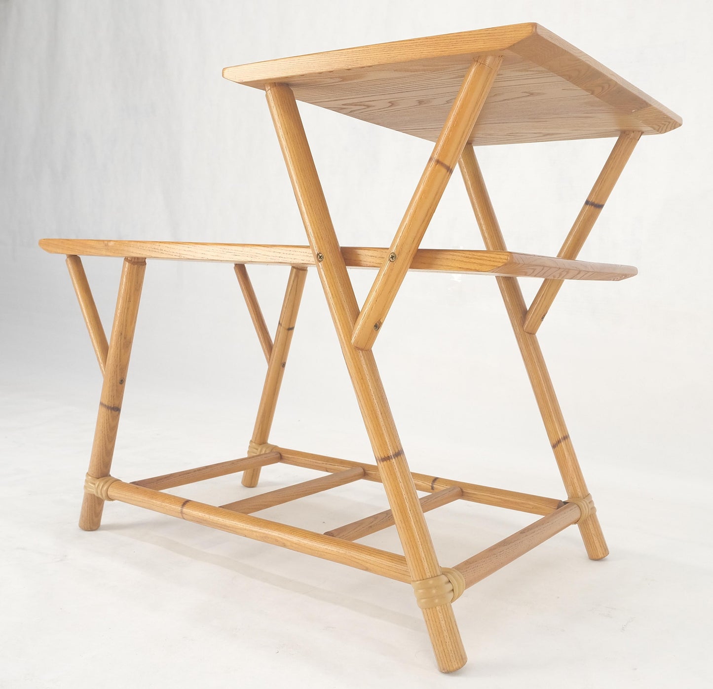 Heywood Wakefield Bamboo Rattan Solid Chestnut Blond Step Table Mid Century MINT
