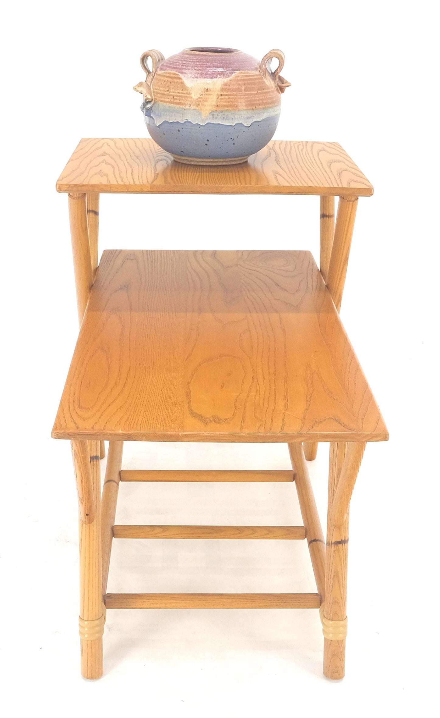 Heywood Wakefield Bamboo Rattan Solid Chestnut Blond Step Table Mid Century MINT
