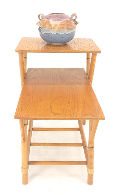 Heywood Wakefield Bamboo Rattan Solid Chestnut Blond Step Table Mid Century MINT