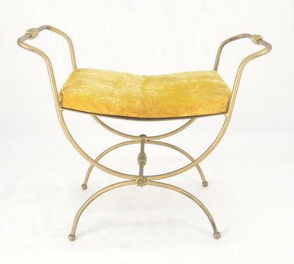 Italian Brass & Steel Bent Wire Ball Feet Gold Upholstery Cushion Window Bench