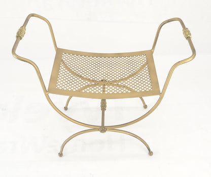 Italian Brass & Steel Bent Wire Ball Feet Gold Upholstery Cushion Window Bench