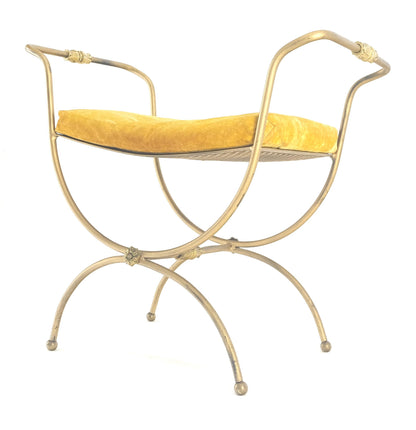 Italian Brass & Steel Bent Wire Ball Feet Gold Upholstery Cushion Window Bench