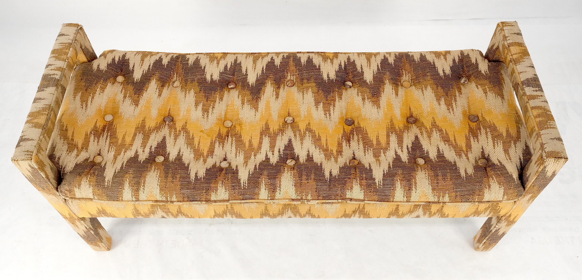 EstablishedLines Flame Pattern Upholstery Double Arms 51" Long Window Bench c1970s Mid Century