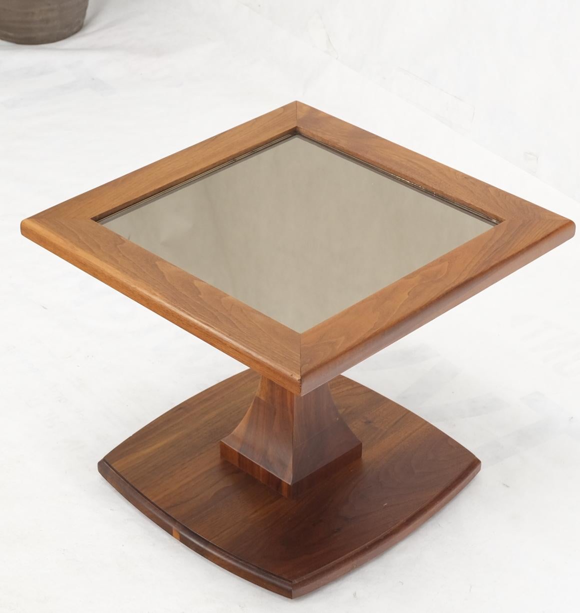 EstablishedLines Square Oiled Walnut Mirror Tile Top Occasional Side End Table Stand Figural Base