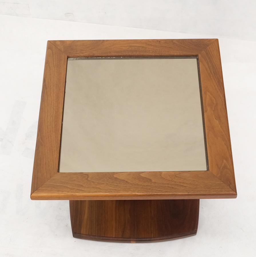EstablishedLines Square Oiled Walnut Mirror Tile Top Occasional Side End Table Stand Figural Base