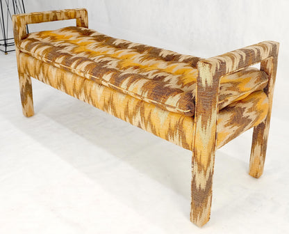 EstablishedLines Flame Pattern Upholstery Double Arms 51" Long Window Bench c1970s Mid Century