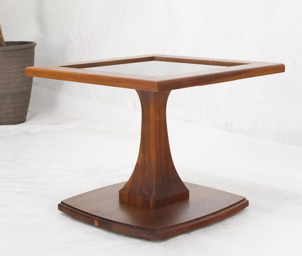 EstablishedLines Square Oiled Walnut Mirror Tile Top Occasional Side End Table Stand Figural Base